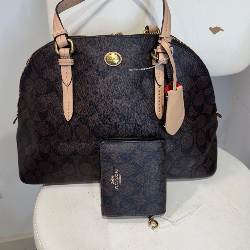 Coach Dark Brown and Tan Satchel with wallet